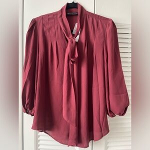 NWT Secretary Style Burgundy Blouse - Size Large